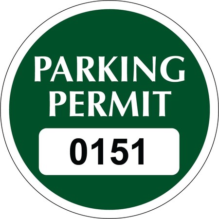 Lustre-Cal Static Cling Parking Permit Green 2in x 2in  Circle Serialized 151-200, 50PK 253753SCL1GDi0151